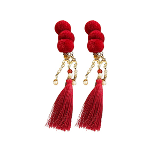 儿童新年红色糖葫芦流苏发夹女孩古风汉服配饰中国风女童过年头饰