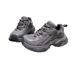 真皮版~陈太太同款方头银色厚底松糕老爹鞋运动鞋小白鞋爆款女鞋