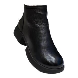 真皮裸靴女秋冬新款复古圆头低跟软底单鞋头层牛皮软底软面短靴子