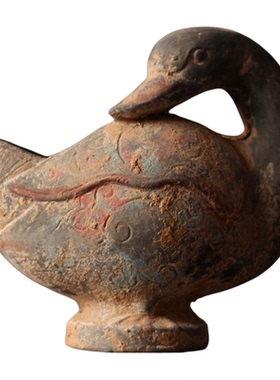 陶鸳鸯仿古画彩工艺品摆件