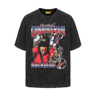 摇滚计划球星坎宁安印花美式T恤oversize学生夏季篮球重磅短袖男