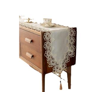 法式复古蕾丝桌旗白色绣花电视柜茶几钢琴防尘盖巾餐桌桌垫装饰布