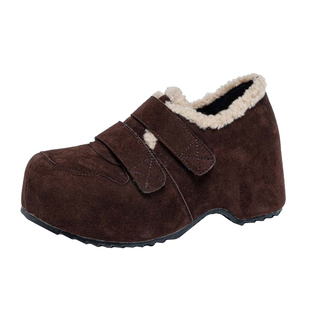 厚底魔术贴勃肯棉鞋女2025新款秋冬季加绒保暖毛毛增高马蹄鞋百搭