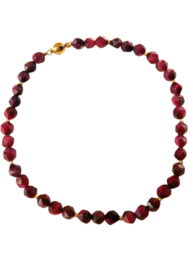 天然玫红切面虎眼石新年喜庆项链