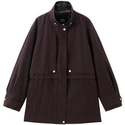 张婧仪同款 太平鸟质感黑莓巴恩风猎装夹克25风衣外套A1BBF3524