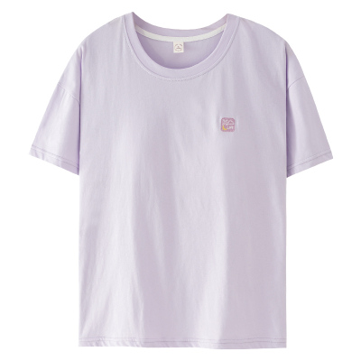 全棉带胸垫睡衣女单件上衣免文胸短袖t恤夏季纯棉薄款圆领防凸点