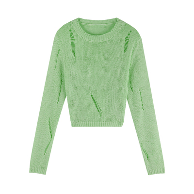 伊纳芙镂空长袖针织衫破洞毛衫