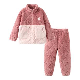 巴拉巴拉儿童睡衣女童加厚珊瑚绒家居服三层夹棉套装保暖冬季新款