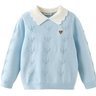 戴维贝拉女童毛衣儿童蓝色针织衫女2026春季新款女孩衣服上衣童装