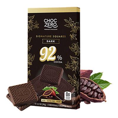 CHOCZERO进口黑巧克力92％方块90g纯可可脂0蔗糖无糖醇零食礼物