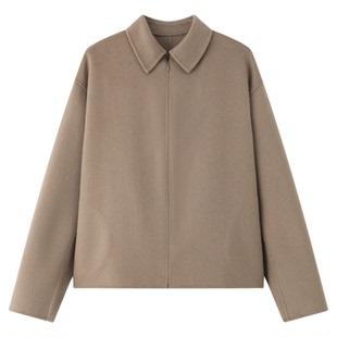 华吉言【燕麦奶咖】100纯羊毛拉链短款双面呢大衣外套女秋冬新款