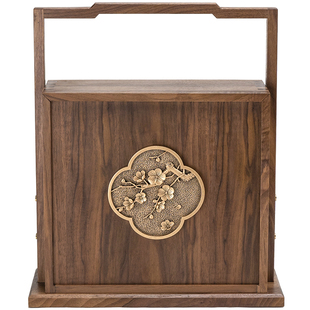 匠心坊新中式黑胡桃手提实木收纳盒茶室茶空间禅意装饰提盒摆件