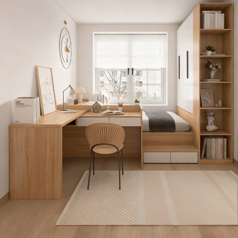 小户型高箱榻榻米带书桌衣柜一体组合板式高箱床多功能实木板式床