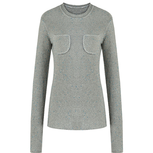 SWAYING官方 羊绒珠管口袋套衫 22AW灰色通勤针织上衣女保暖毛衣