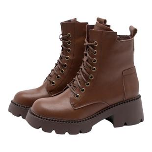 城中慢步^化雾语牛皮马丁靴女学生士秋冬美拉德加绒休闲复古棉鞋