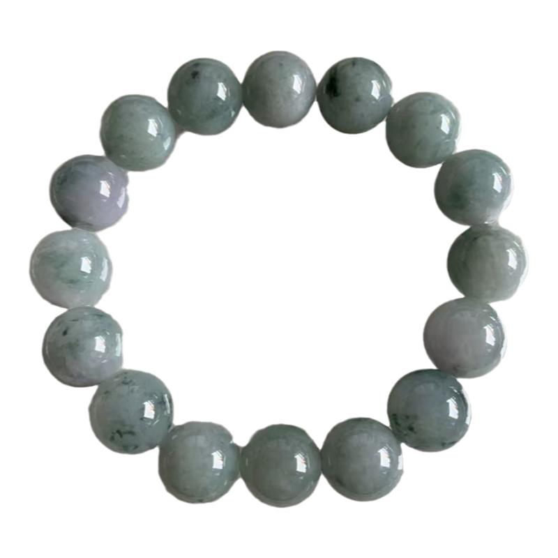 缅甸玉缅甸天然A货翡翠手串蓝色淡紫飘花圆珠手串13.6mm一物一证