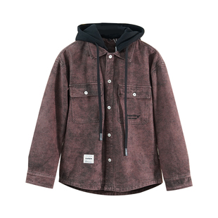 牛仔外套男生加绒保暖连帽衬衫牛仔服休闲夹克城市年代正品秋冬季