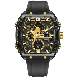 SMAEL新款酒桶形户外训练运动闹钟电子表透明表青少年男学生手表