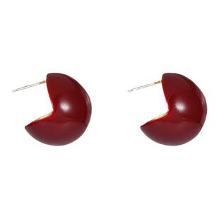 秋冬新年红复古车厘子中古珐琅球耳饰无耳洞女蚊香盘耳夹港风高级