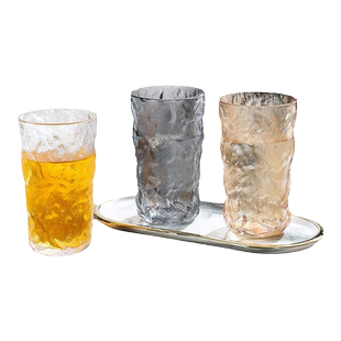 日式冰川石纹玻璃水杯套装加厚家用耐热玻璃杯茶杯果汁杯子高颜值