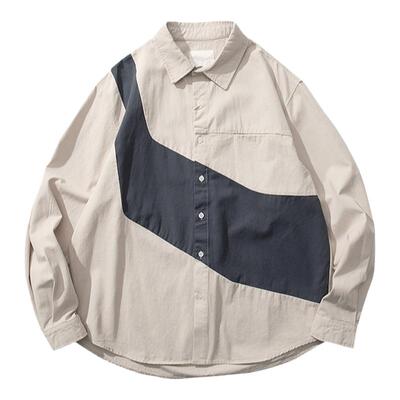 BOYUE帛跃拼色长袖翻领衬衫