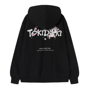 tokidoki樱花字母创意印绣花连帽开衫春季宽松纯棉休闲情侣外套