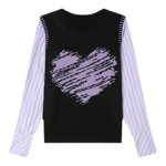 白鹿语针织背心假两件上衣春秋款时尚爱心提花钉珠针织衫女