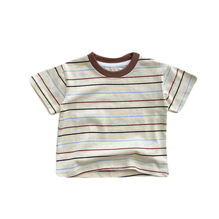 婴儿短袖套装夏季薄款宝宝衣服夏装男童条纹T恤儿童韩版防蚊长裤