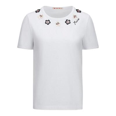 【24期免息】MARNI 2026早春新品女士花朵亮片圆领短袖T恤
