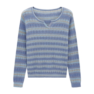 Basic House/百家好2026春季航海系复古镂空针织衫休闲宽松上衣