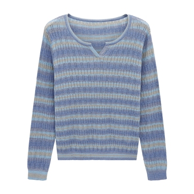 Basic House/百家好航海系复古镂空针织衫秋新款设计感宽松上衣