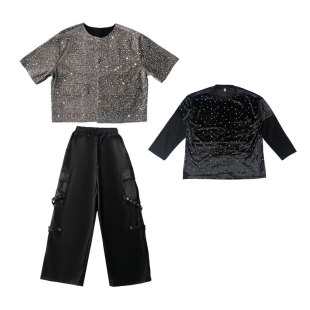 儿童演出服酷帅舞台亮片架子鼓表演服男童街舞潮服女童hiphop走秀