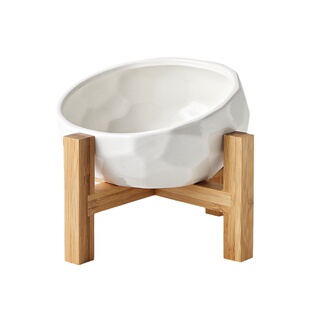 宠物碗陶瓷猫碗狗碗法斗碗大容量斜口碗扁脸水碗带木架高脚碗