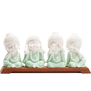 炼器陶瓷四不宝宝佛禅意摆件创意可爱小如来家居客厅茶桌面装饰品