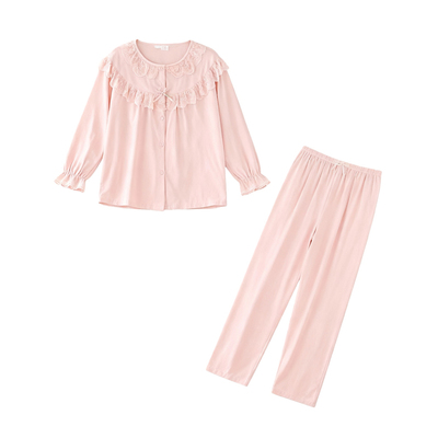 猫人带胸垫睡衣女2025春秋新款纯棉长袖薄款大码可外穿家居服套装