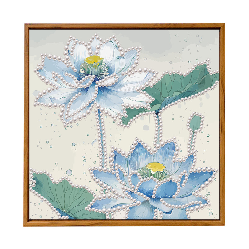 新中式荷花非遗宋锦珍珠画diy手工活动材料包数字油画简约风装饰