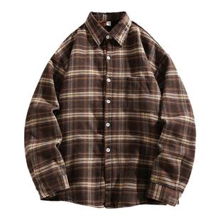 BOYUE帛跃程序员工装翻领格子加绒外套秋冬复古潮流保暖衬衫男女