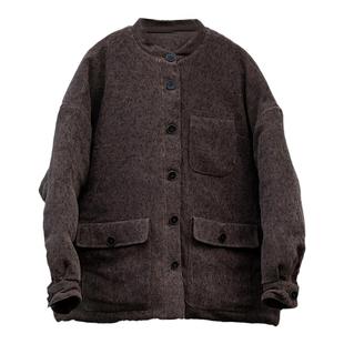 复古文艺风棕色香云纱柞蚕丝短款羽绒服   知笔墨宽松保暖厚外套