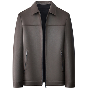 绵羊皮真皮夹克皮衣男款短款翻领可拆脱鹅绒内胆商务休闲轻奢外套