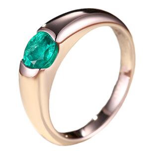 [定制 赤子之心]925银1克拉木佐色培育祖母绿宝石戒指男大气戒环