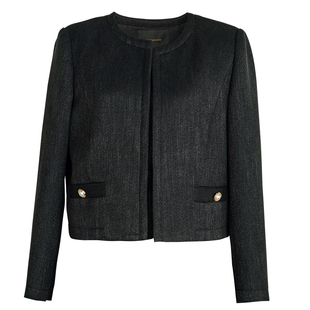 罗衣气质黑色毛呢西装外套女2025冬季新款知性圆领修身套装09650