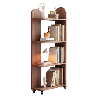 全实木书架家用客厅简易儿童转角书柜可移动一体靠墙多层储物窄柜