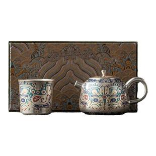 郑文强大师手作鎏银饕餮纹西施壶茶壶泡茶送礼功夫茶具套装礼盒装