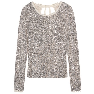 今屿花花 银色亮片上衣2025年新款打底衫女秋冬内搭可外穿长袖T恤