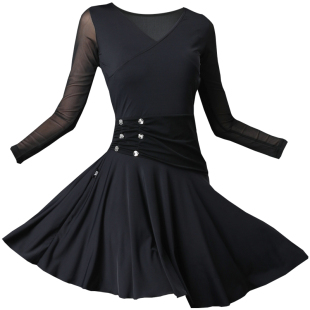 拉丁舞服舞蹈连衣裙摩登舞专业训练裙子国标舞服装练功服黑色舞裙