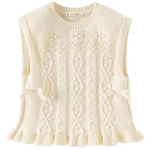 戴维贝拉儿童抗静电毛衣背心2026春装新款纯棉女童坎肩针织马甲