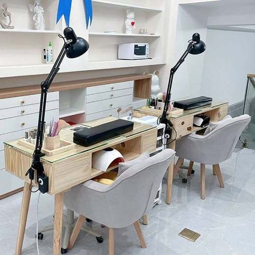 日式美甲桌原木俄式多功能网红修甲桌单双人简约美甲台桌椅套装