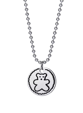whyblue圆牌小熊吊坠ins男女情侣