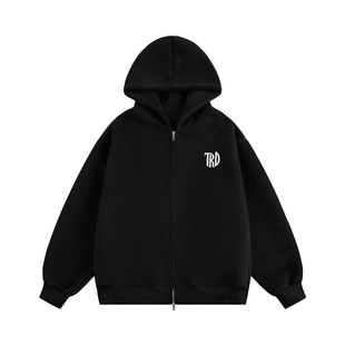 TIRED美式简约开衫连帽卫衣春季情侣款宽松运动长袖百搭休闲上衣