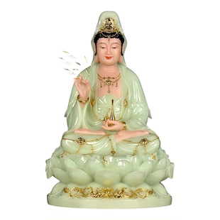 观音佛像家用供奉汉白玉观世音菩萨南海观音坐像娑婆三圣神像摆件